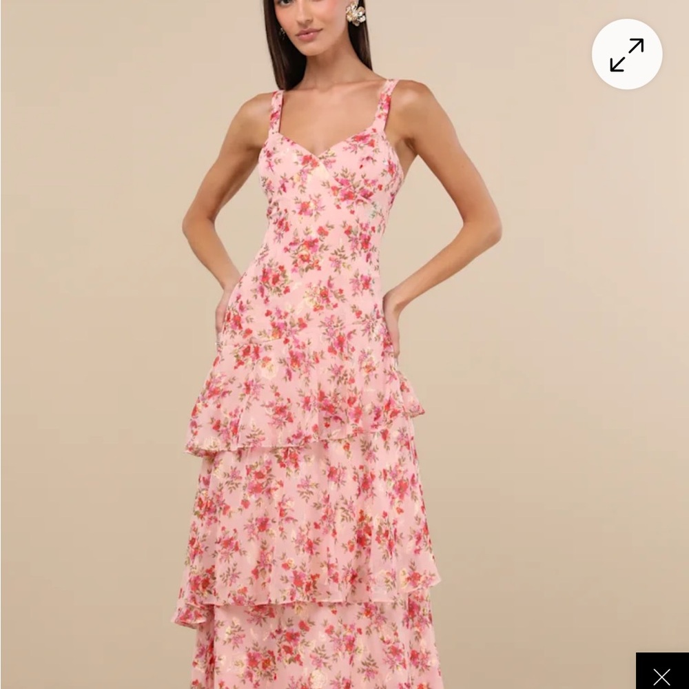 Laurette Pink Floral Tiered Sleveless Maxi Dress